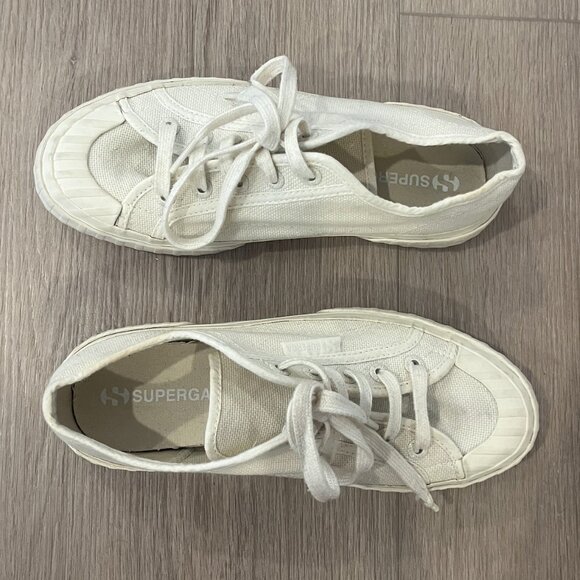 Superga 2630 Stripe Low Cut Sneakers, Cream with Cream labels, Size 37 - Picture 1 of 4